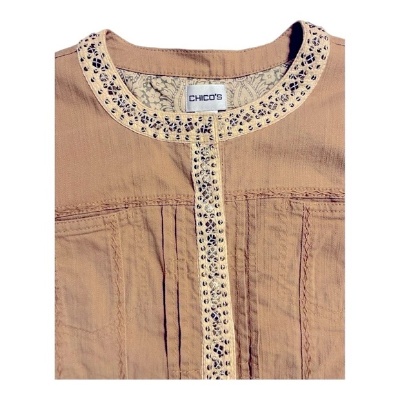 CHICO’S  Jacket Khaki with stitching details and Embellished Snap Front Size 2 - Picture 4 of 13